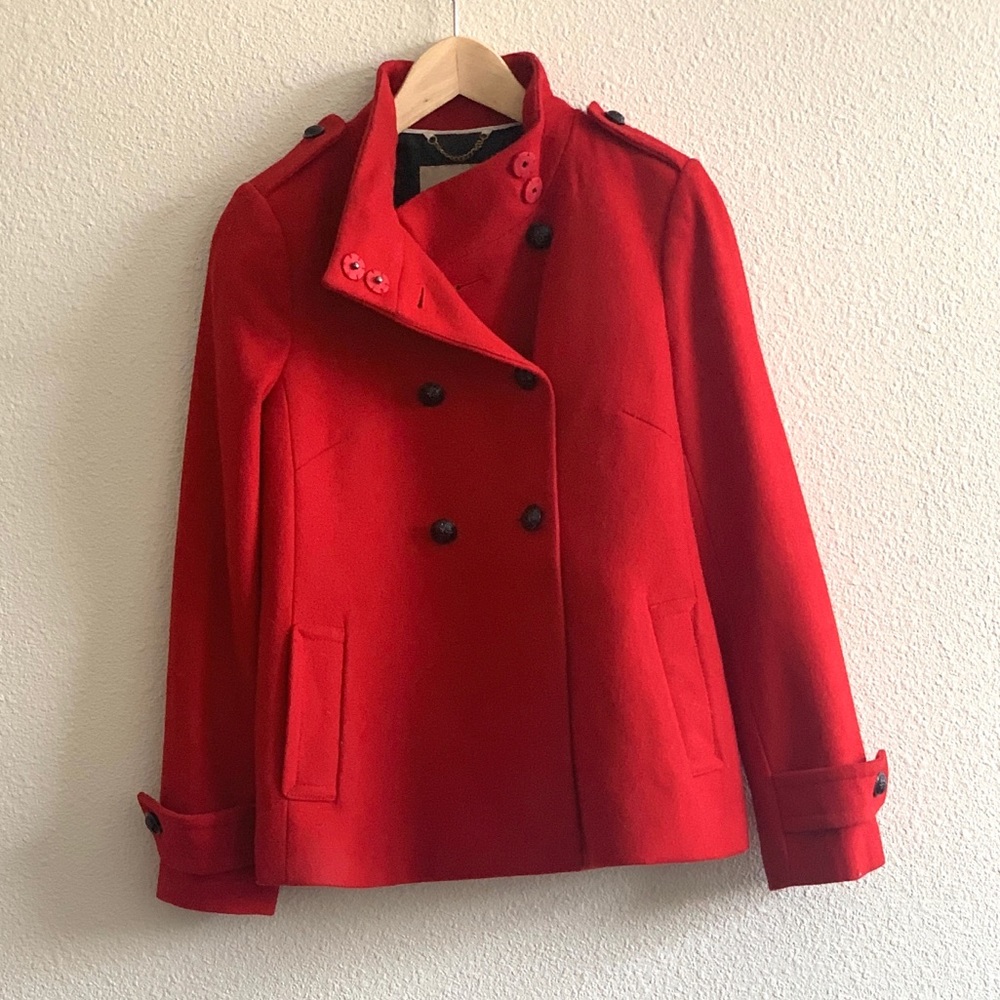 Red pea coat